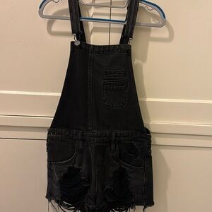 Black Distressed Jean Overalls